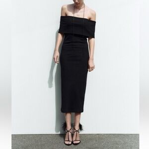 Zara OFF-THE-SHOULDER RIB DRESS